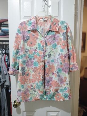 Alia Peach Multi Floral Button-Down Shirt